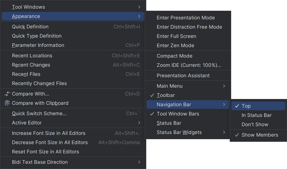 Navigation bar menu