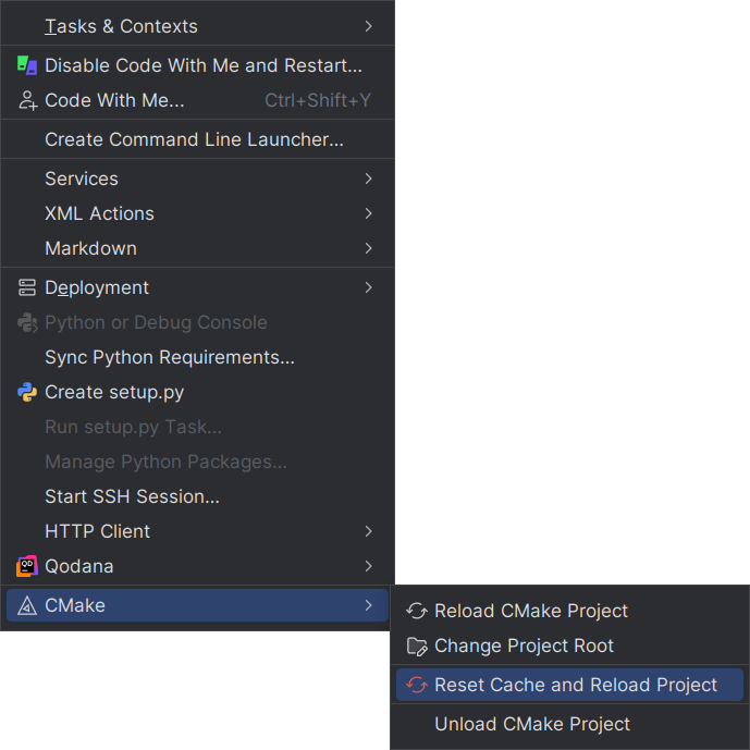 reset cache and reload menu