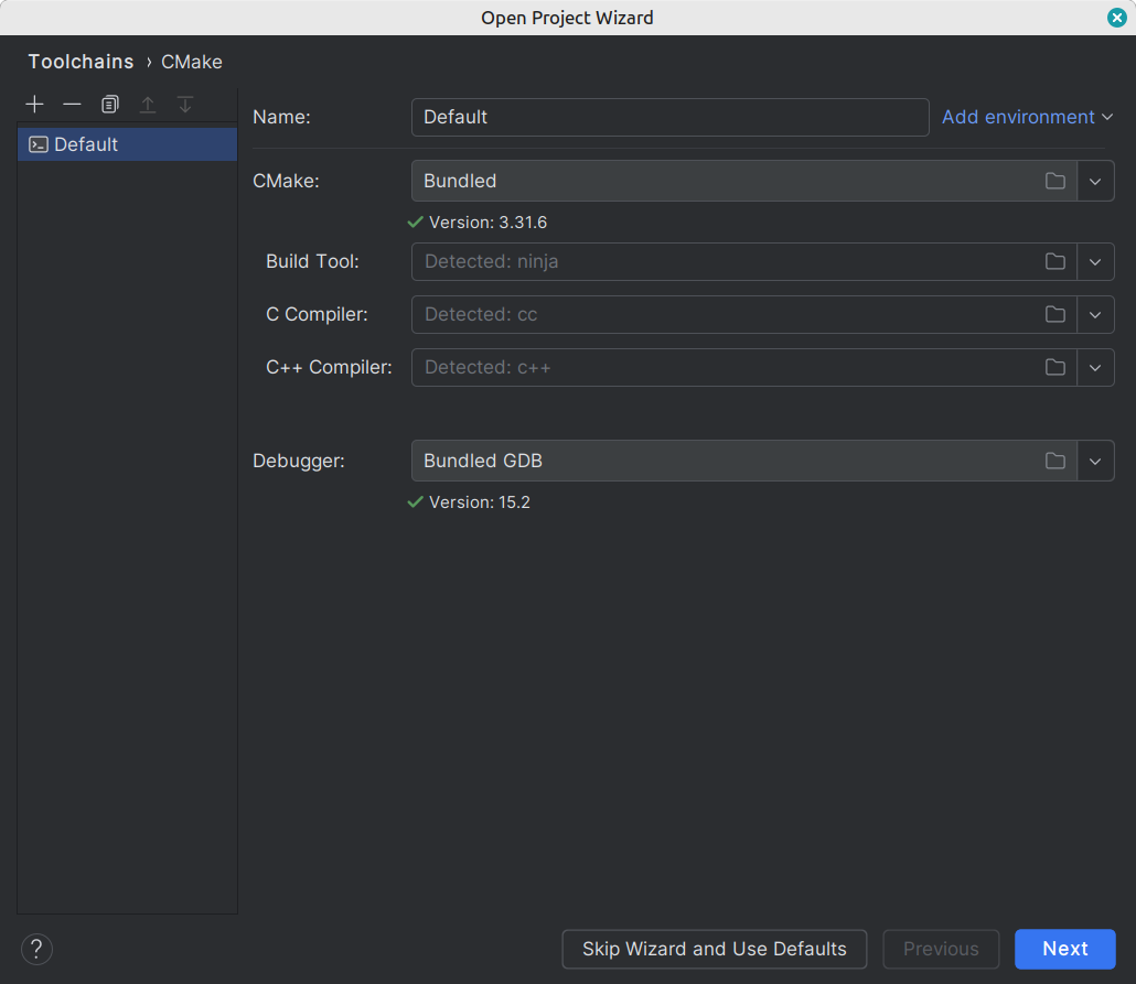 clion toolchain setup