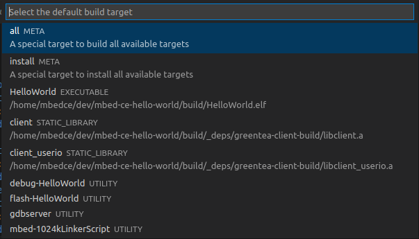 VS Code Set Default Build Target Dialog