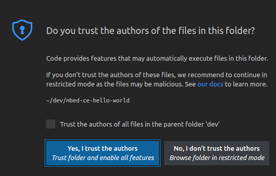 VS Code Trust Dialog