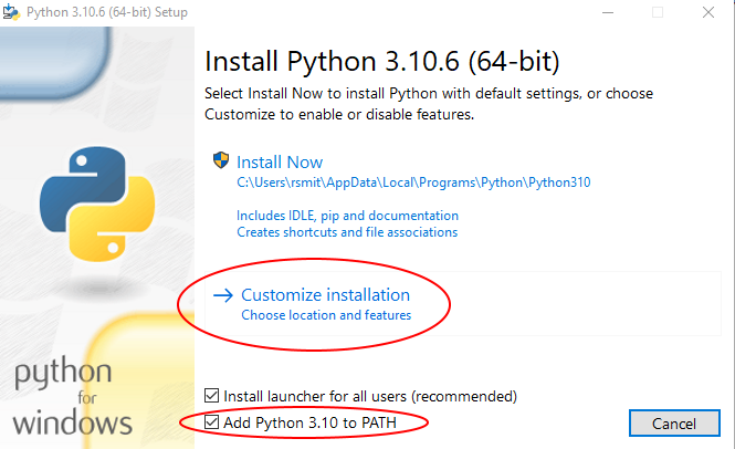 Python installer screen 1